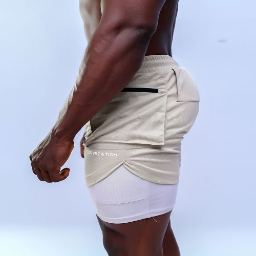 Men's Shorts With Tights - Light Brown