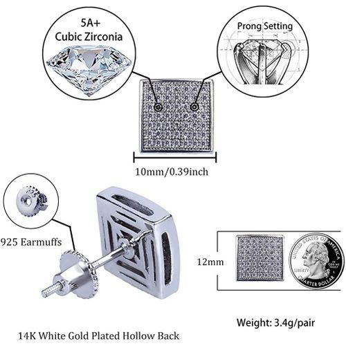 14K Gold Plated 925 Sterling Silver Iced Out XL Large Square