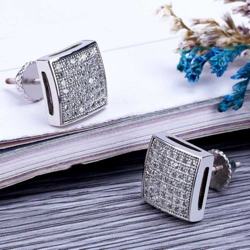 14K Gold Plated 925 Sterling Silver Iced Out XL Large Square