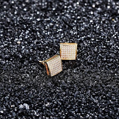 14K Gold Plated 925 Sterling Silver Iced Out XL Large Square