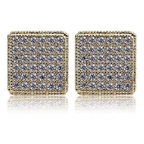 14K Gold Plated 925 Sterling Silver Iced Out XL Large Square