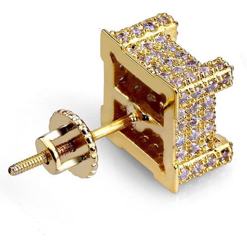 14K Gold Plated 925 Sterling Silver Iced Out XL Large Square