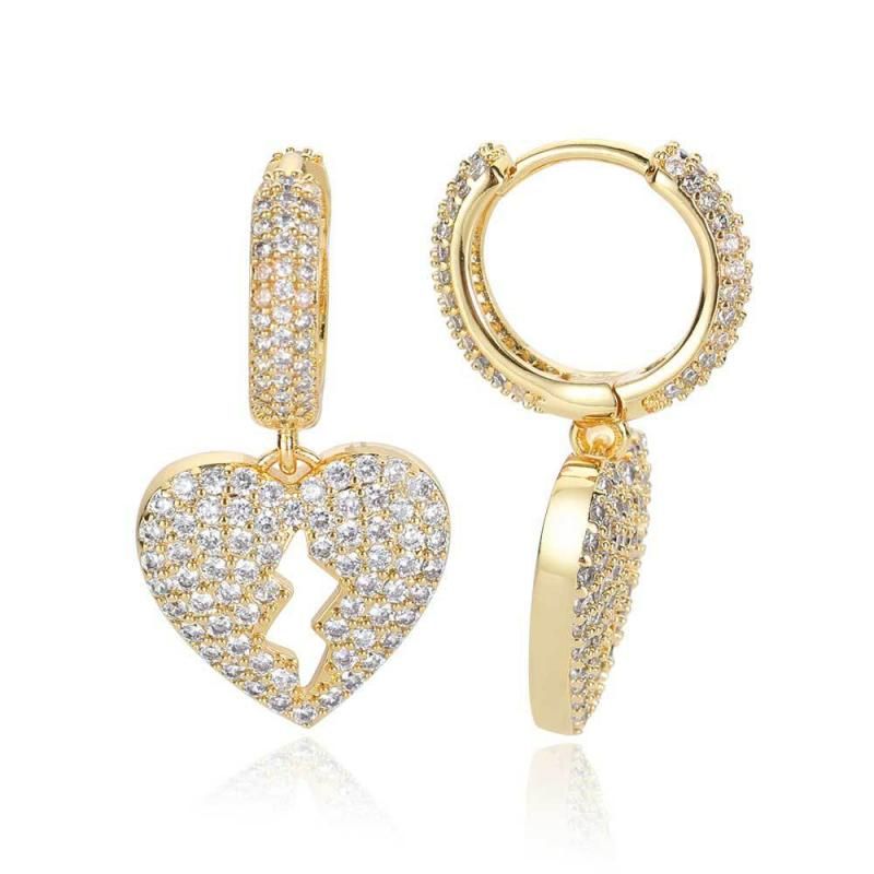 Hip Hop Ice Out Broken Heart Dangle Earrings