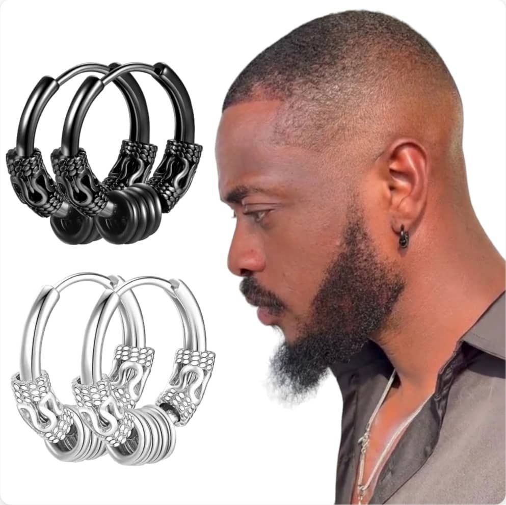 2 Pcs Classy Silver Black Unisex Ear Clip Stainless Steel Men Women Piercing Earring Fashion Jewelry Punk Rock Style Mens Earrings