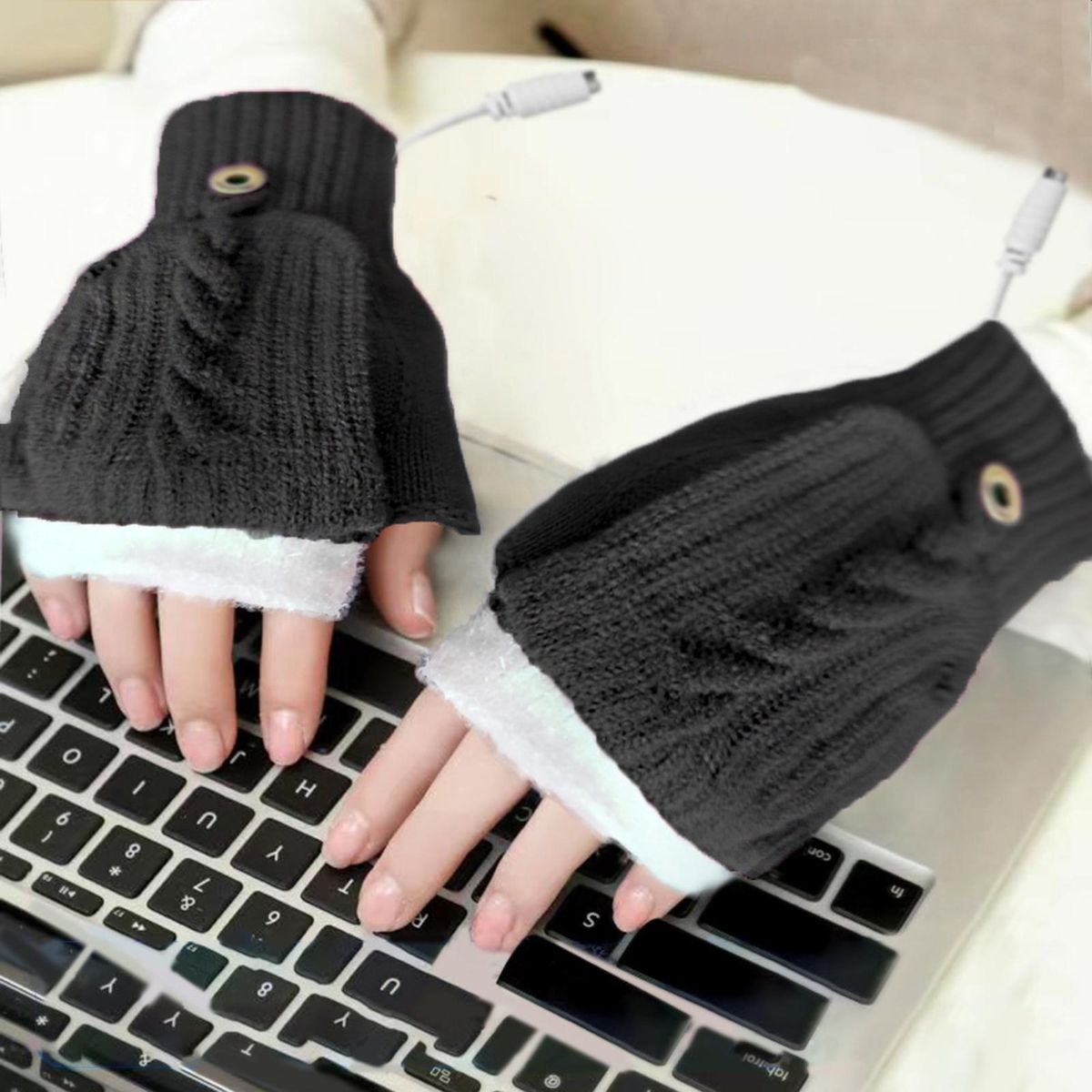 1 Pair Electric Winter Thermal Electric Work Typing Black