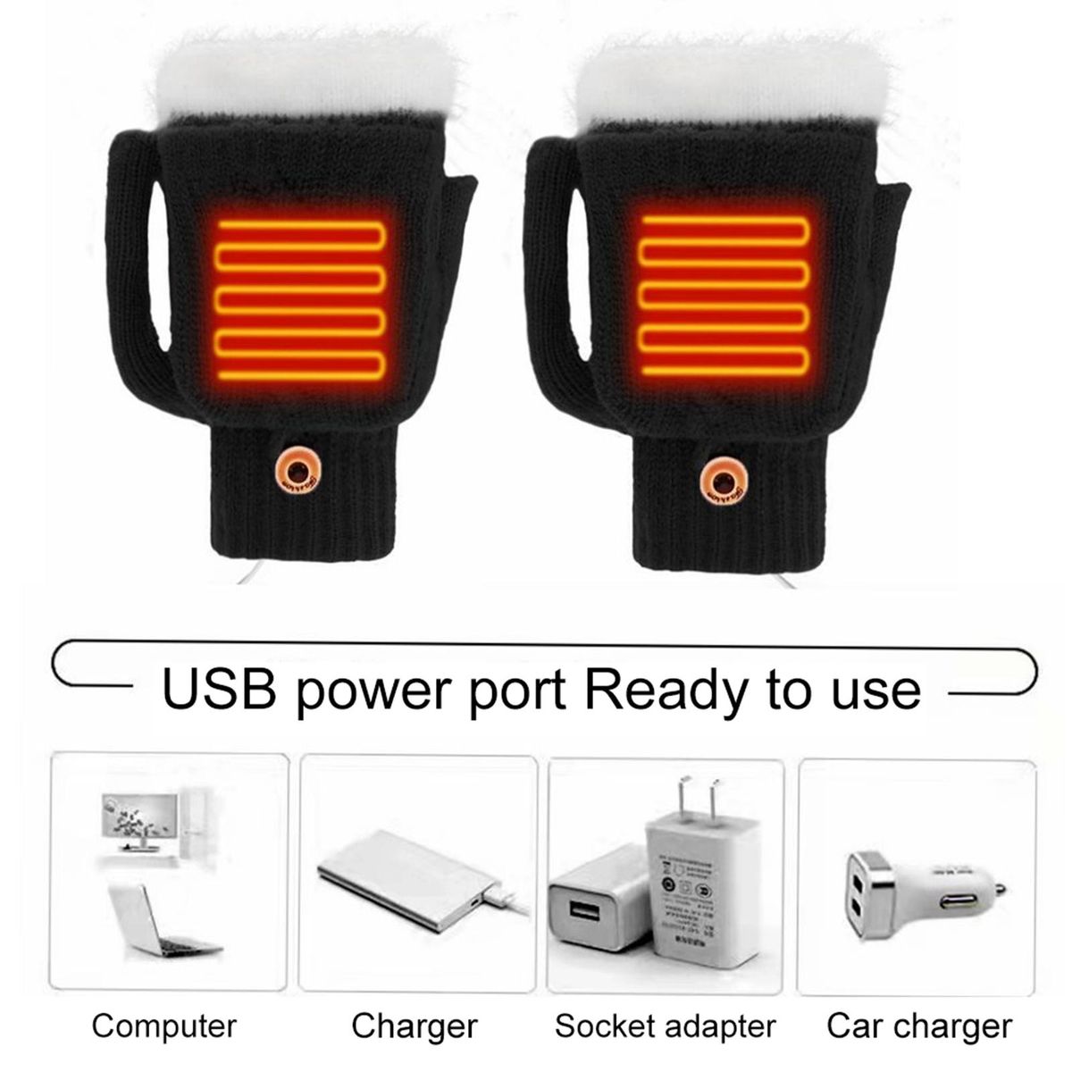 1 Pair Electric Winter Thermal Electric Work Typing Black