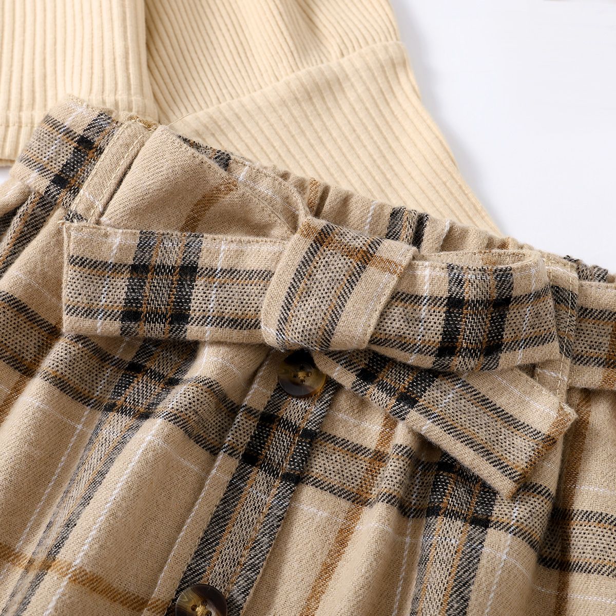 1-6 Years Kid Girl 2PCS Set/Solid Color Sweater+Plaid Skirt