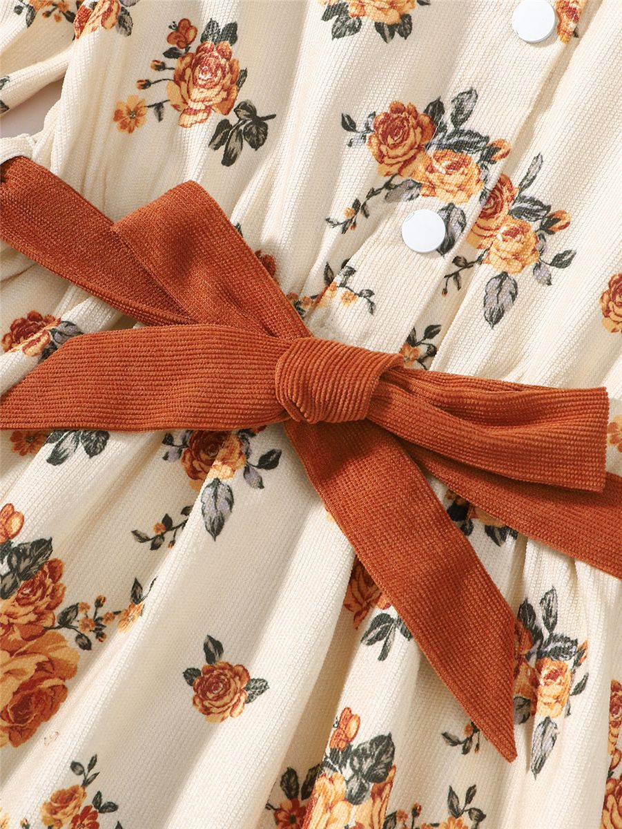 Children Girl Dress Small Floral Print Fly Sleeve Long Lady Dress For 8-12 Years