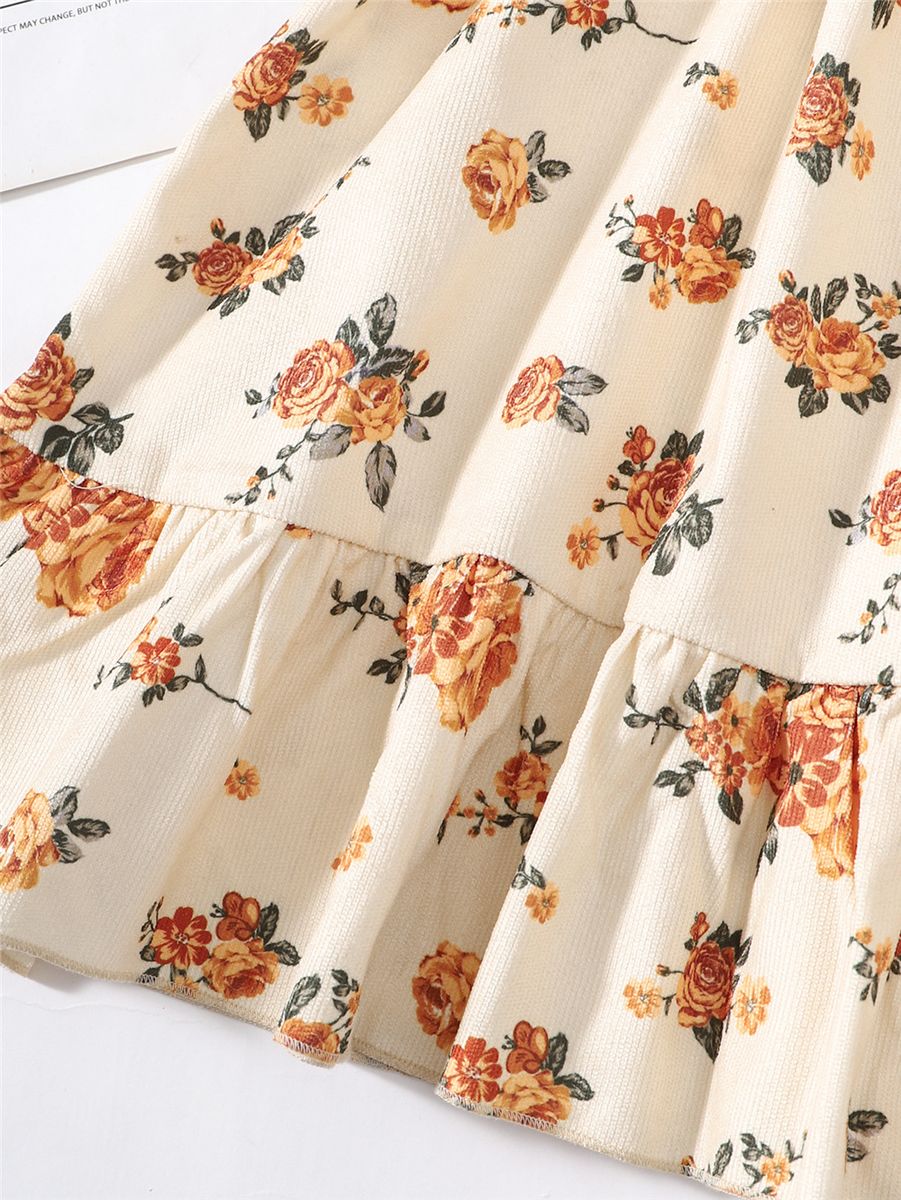 Children Girl Dress Small Floral Print Fly Sleeve Long Lady Dress For 8-12 Years