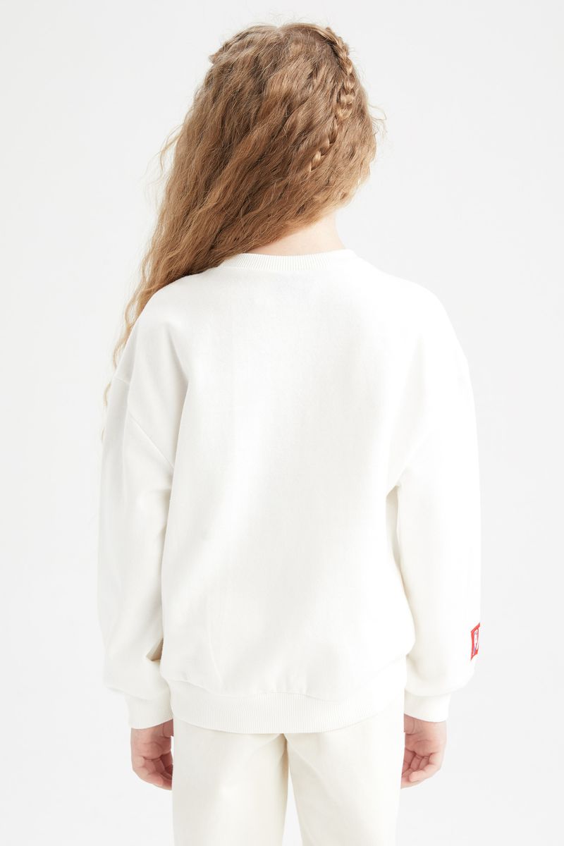 Girl - Relax Fit Crew Neck Long Sleeve Knitted Sweat Shirt - Beige