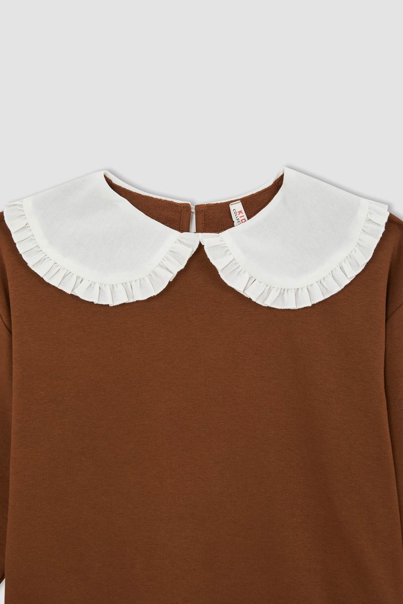 Girl - Relax Fit Crew Neck Knitted Sweat Shirt - Brown