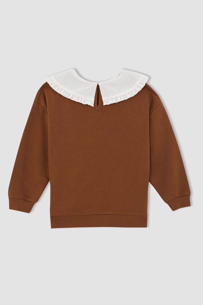 Girl - Relax Fit Crew Neck Knitted Sweat Shirt - Brown