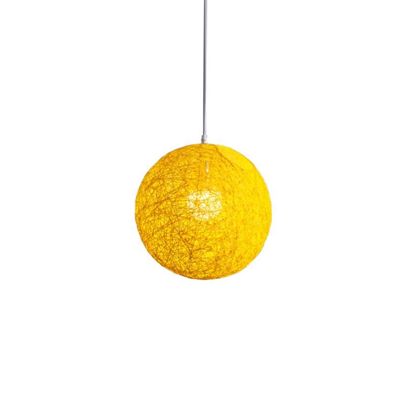 Yellow Bamboo, Rattan And Hemp Ball Chandelier Individual Creativity Spherical Rattan Nest Lampshade