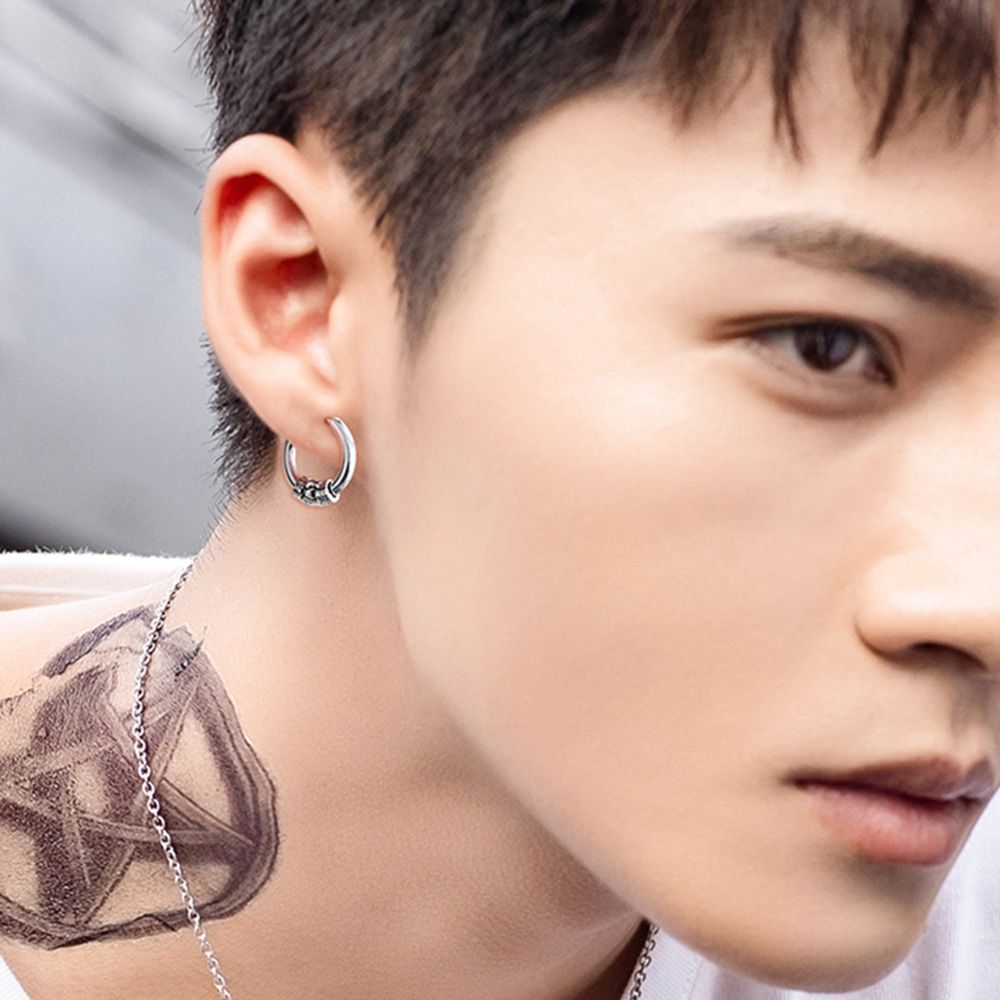 Silver Earrings Trendy Male EU Style Retro Students Ear Stud