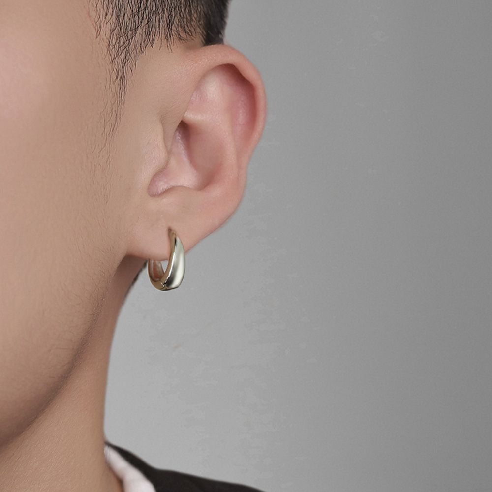 Silver Earrings Men's Trend Single Simple Smooth 360° Mirror Polishing Jewelry