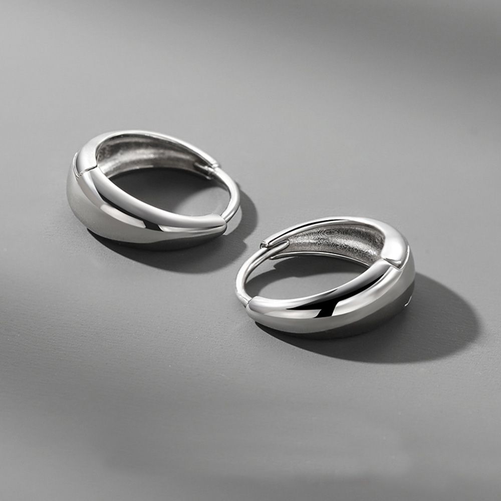 Silver Earrings Men's Trend Single Simple Smooth 360° Mirror Polishing Jewelry