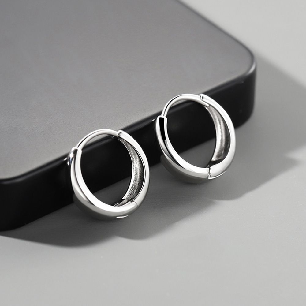 Silver Earrings Men's Trend Single Simple Smooth 360° Mirror Polishing Jewelry