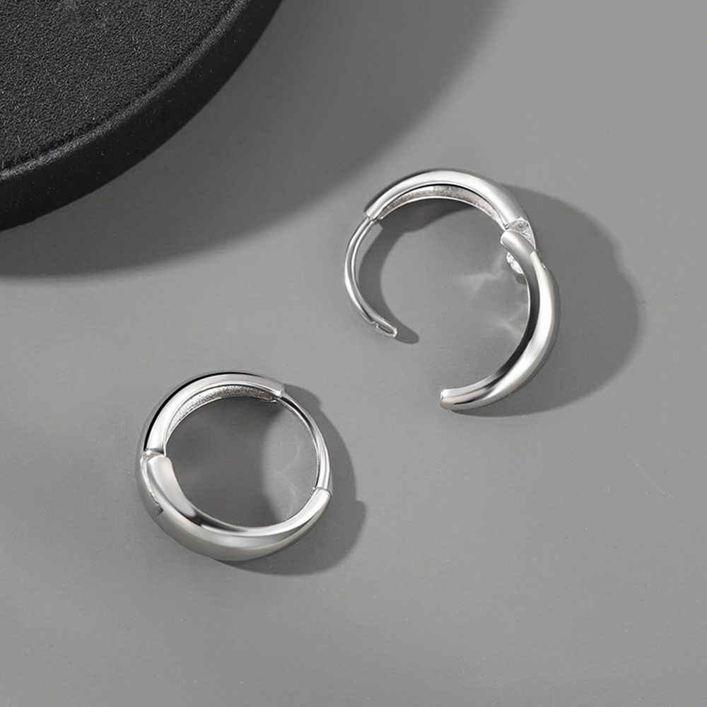 Silver Earrings Men's Trend Single Simple Smooth 360° Mirror Polishing Jewelry