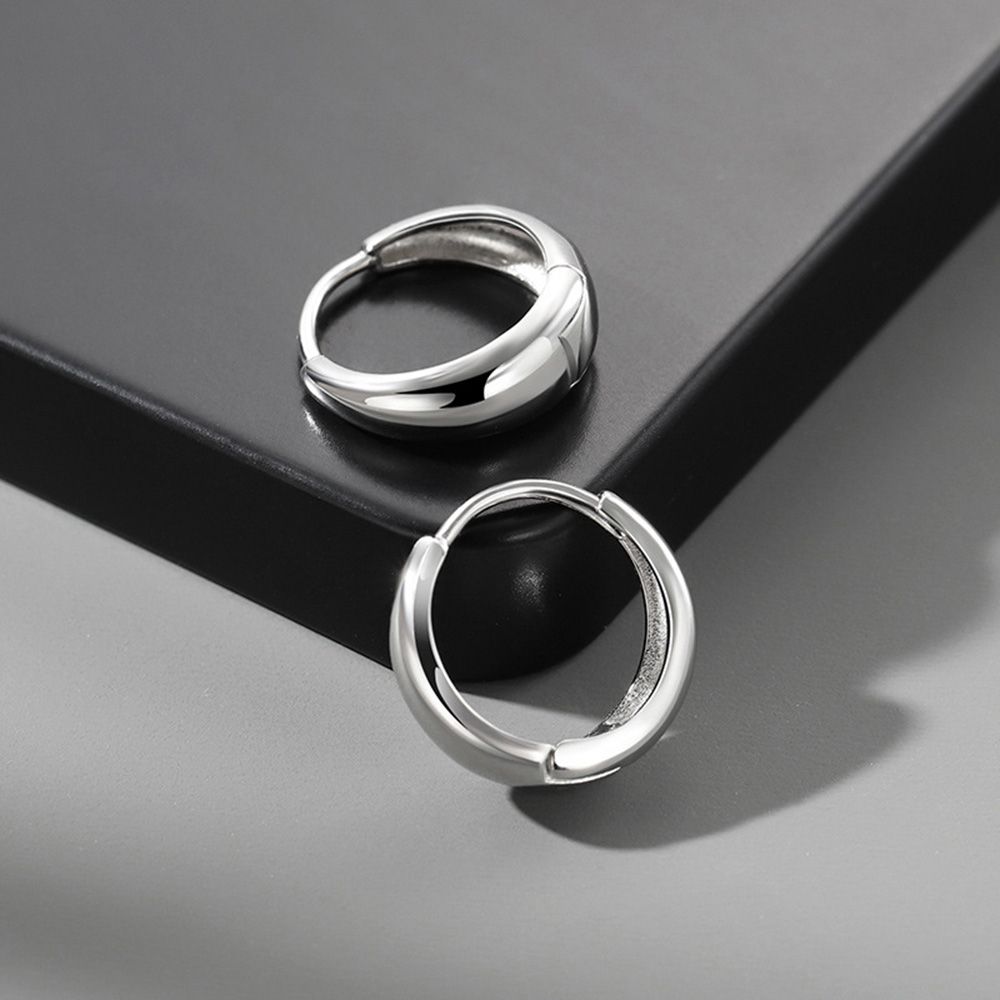 Silver Earrings Men's Trend Single Simple Smooth 360° Mirror Polishing Jewelry