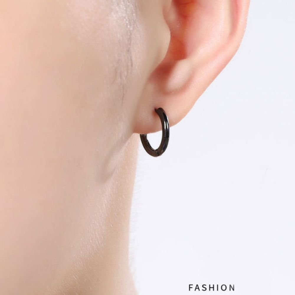 Simple Single Earrings Circle Ear Buckle Light Body Round Ear Hoop Black