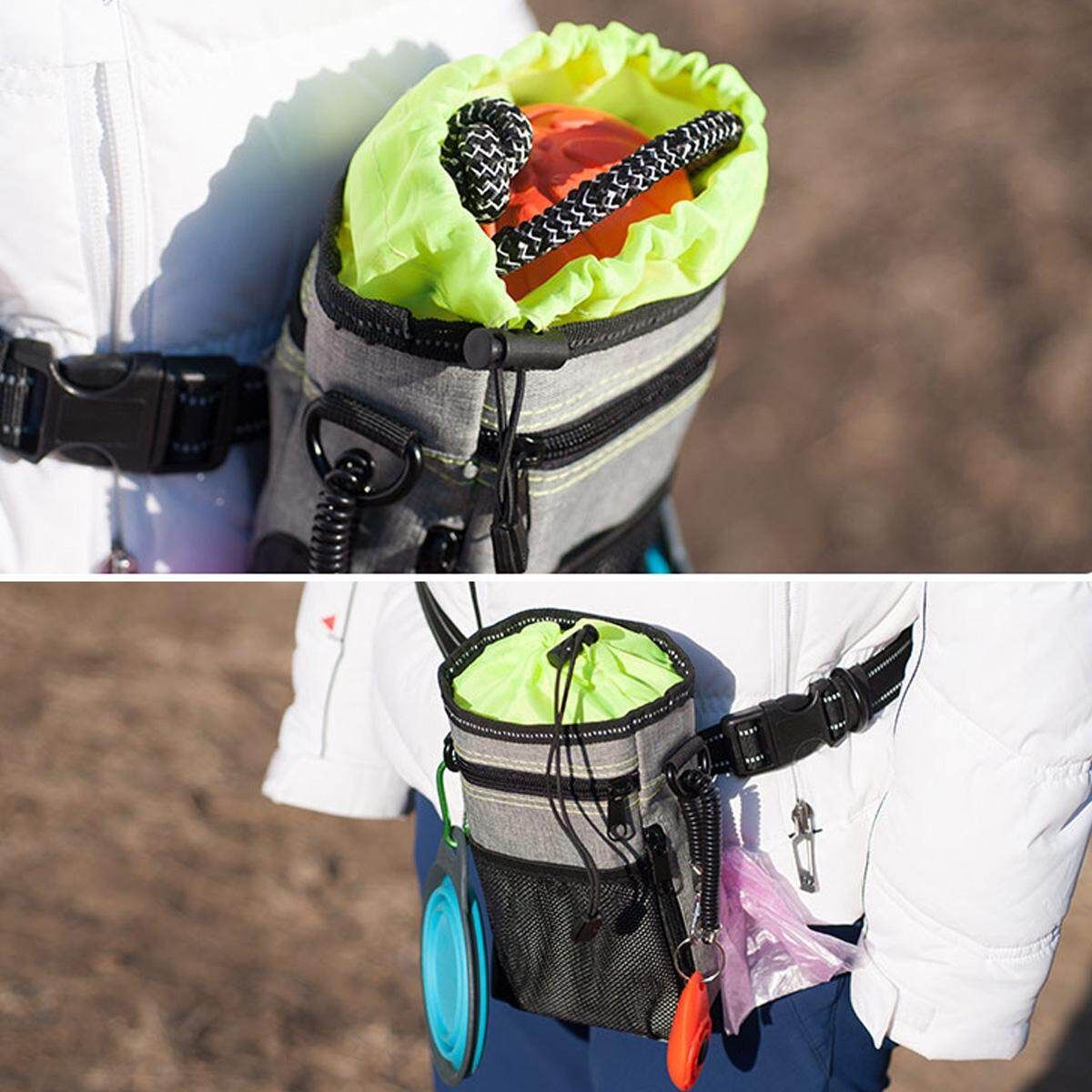 Dog Training Walking Pet Cat Pouch Waist Belt Snack Treat Storage Bags Dispenser Green