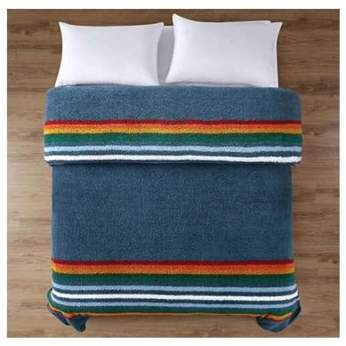 King Bed Blanket Serape Blue Stripe
