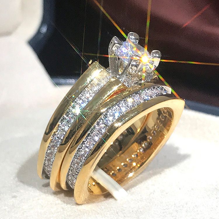 Gold Engagement And Wedding Ring Set Women's Fashion Jewelry