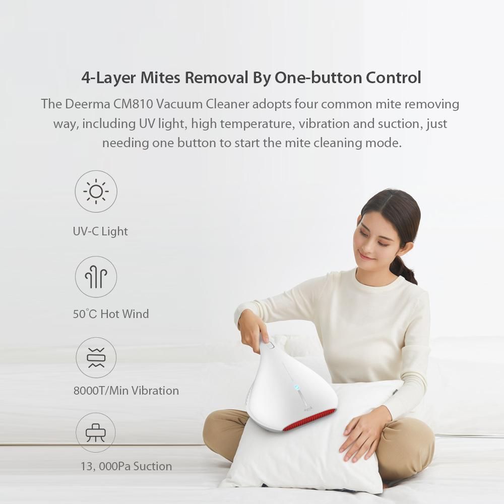 Global Version  Deerma Vacuum Cleaner CM800 Mite Dust Remover Electric Handheld Anti-Dust HEPA UV Mites Kill Controller 13000Pa Cleaning Machine for Bed Pillow Sofa CM810/ CM800 220V