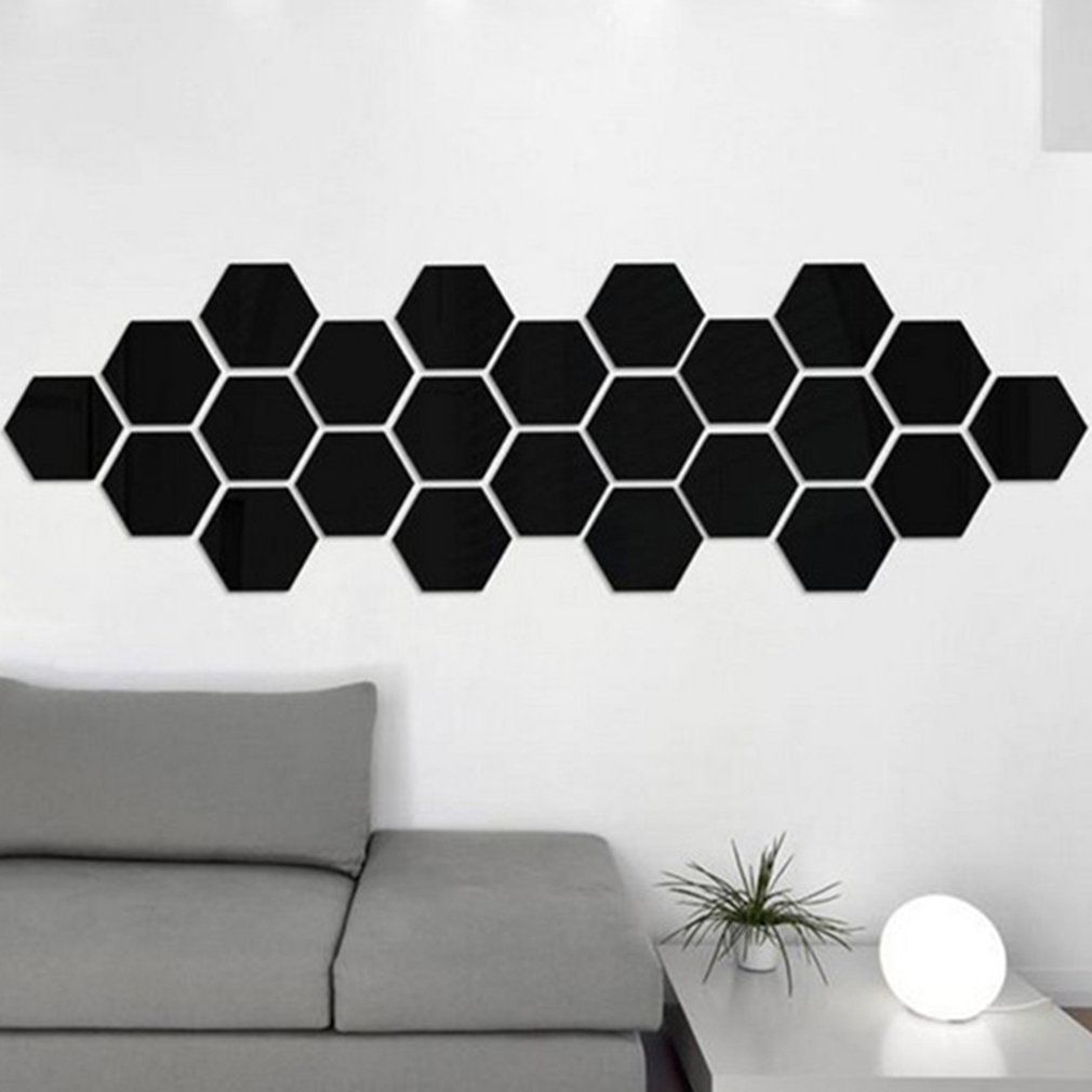 12pcs Acrylic Hexagon Frame Mirror Wall Stickers Self-Adhesive Decals