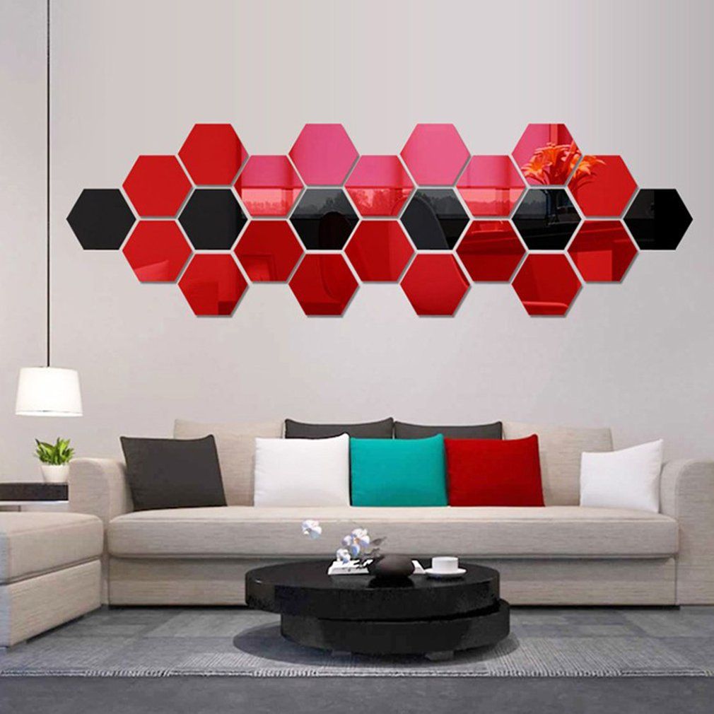 12pcs Acrylic Hexagon Frame Mirror Wall Stickers Self-Adhesive Decals