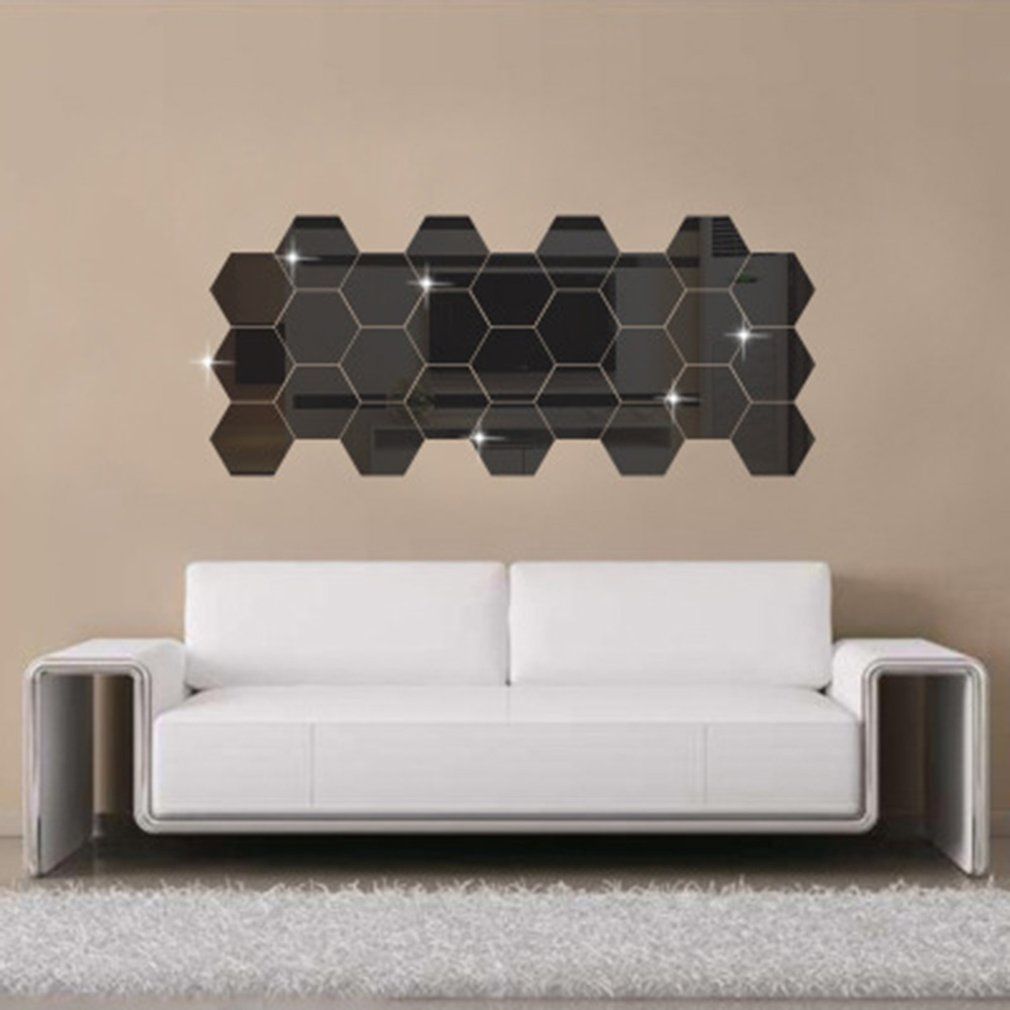 12pcs Acrylic Hexagon Frame Mirror Wall Stickers Self-Adhesive Decals