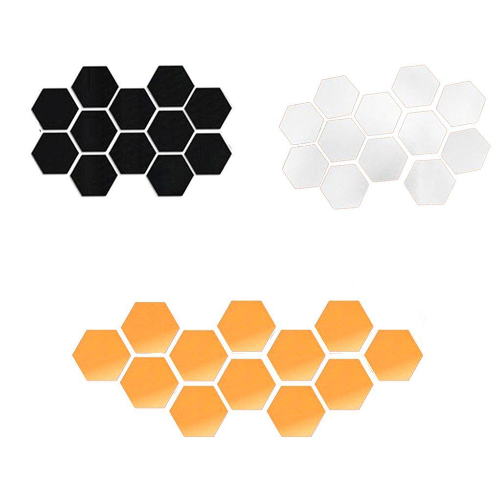 12pcs Acrylic Hexagon Frame Mirror Wall Stickers Self-Adhesive Decals