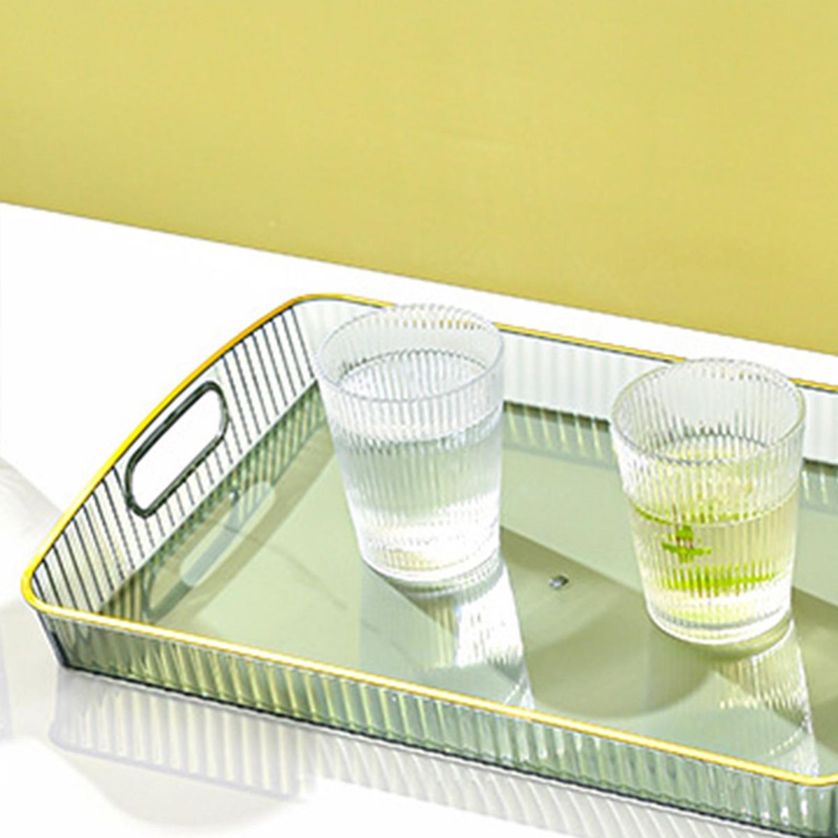 Bathroom Toiletries Tray Transparent Thickened Serving Tray for Tea Green