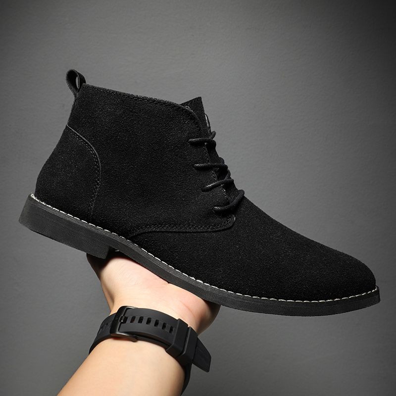 New British Shoes Men Chukka Boots EUR Size 39-46 High Quality Oxford Ankle Boots Lace Up Suede Leather Boots Dress Shoes Comfortable Walking Shoes For Men Party Fashion High Top Shoes Black