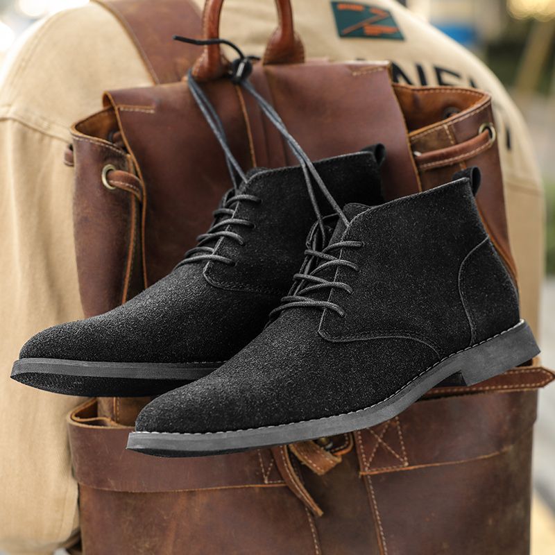 New British Shoes Men Chukka Boots EUR Size 39-46 High Quality Oxford Ankle Boots Lace Up Suede Leather Boots Dress Shoes Comfortable Walking Shoes For Men Party Fashion High Top Shoes Black