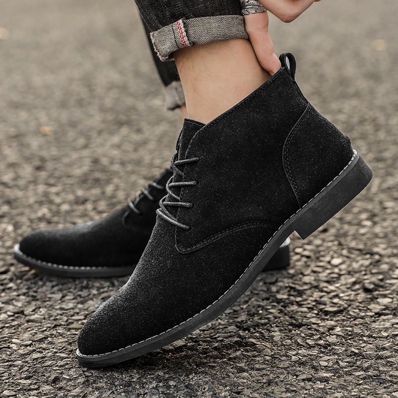 New British Shoes Men Chukka Boots EUR Size 39-46 High Quality Oxford Ankle Boots Lace Up Suede Leather Boots Dress Shoes Comfortable Walking Shoes For Men Party Fashion High Top Shoes Black