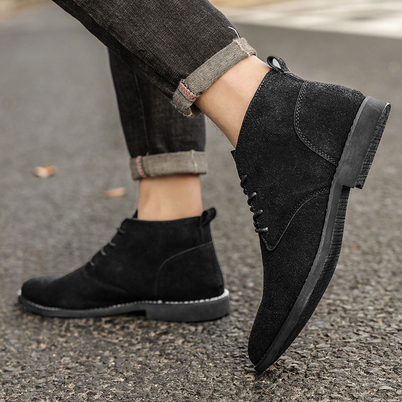 New British Shoes Men Chukka Boots EUR Size 39-46 High Quality Oxford Ankle Boots Lace Up Suede Leather Boots Dress Shoes Comfortable Walking Shoes For Men Party Fashion High Top Shoes Black