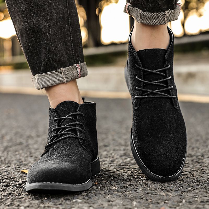 New British Shoes Men Chukka Boots EUR Size 39-46 High Quality Oxford Ankle Boots Lace Up Suede Leather Boots Dress Shoes Comfortable Walking Shoes For Men Party Fashion High Top Shoes Black