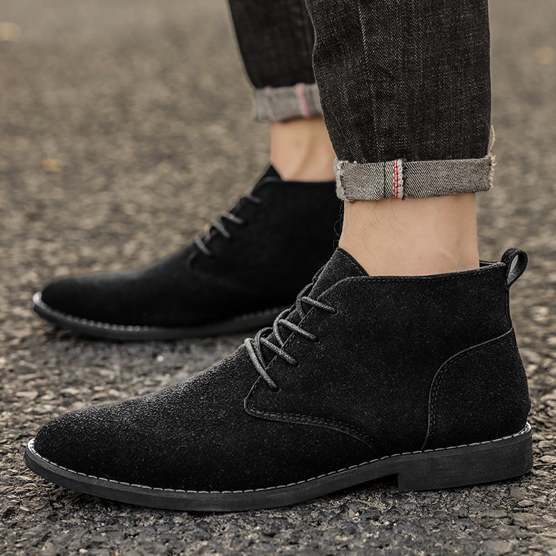 New British Shoes Men Chukka Boots EUR Size 39-46 High Quality Oxford Ankle Boots Lace Up Suede Leather Boots Dress Shoes Comfortable Walking Shoes For Men Party Fashion High Top Shoes Black