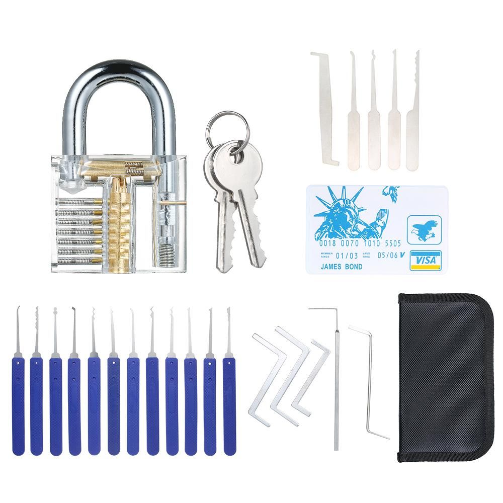22 PCS Lock Picking Set with Visible Training Padlock Transparent Practice Lock Locksmith Tools Lockpicking Set for Beginners Professionals Kids