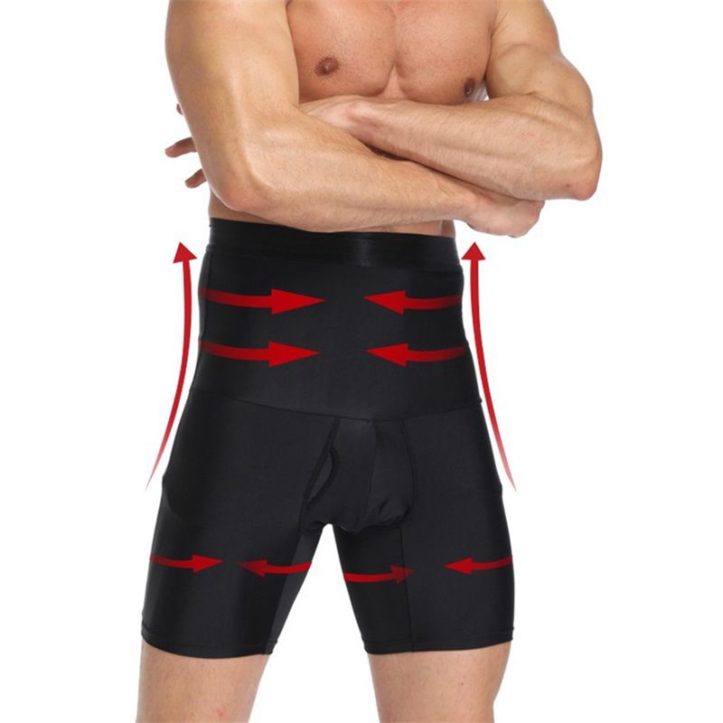 Mens Body Shaper Compression Shorts Waist Trainer Tummy Control Slimming Shapewear Modeling Girdle Anti Chafing Boxer Underwear-black