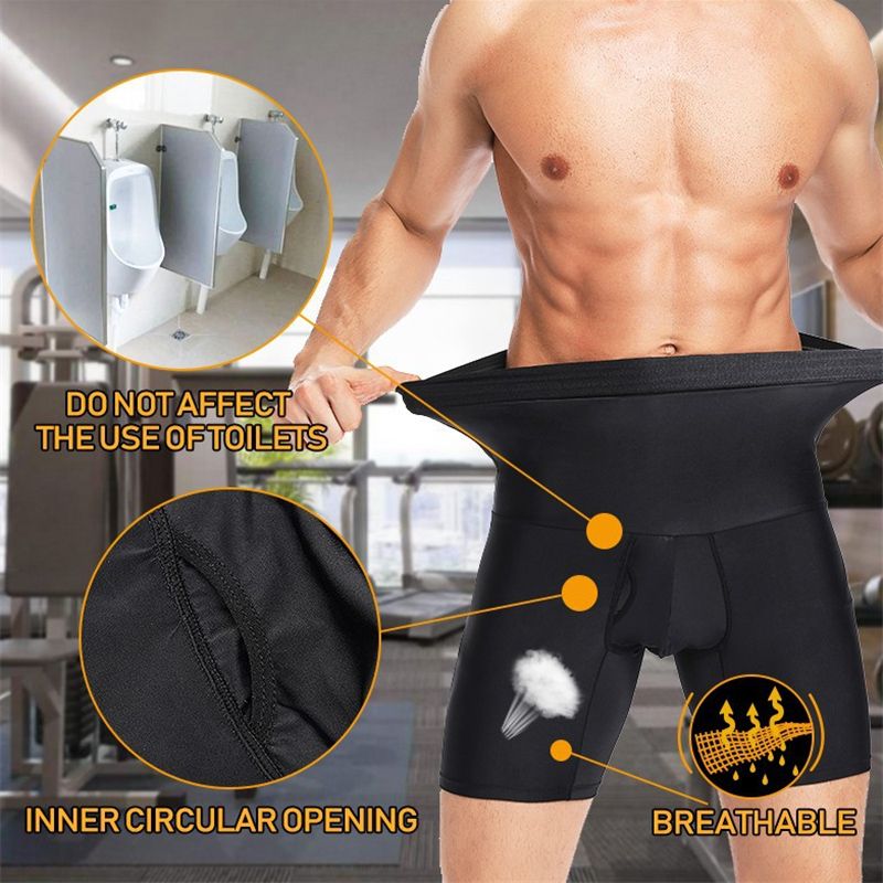 Mens Body Shaper Compression Shorts Waist Trainer Tummy Control Slimming Shapewear Modeling Girdle Anti Chafing Boxer Underwear-black