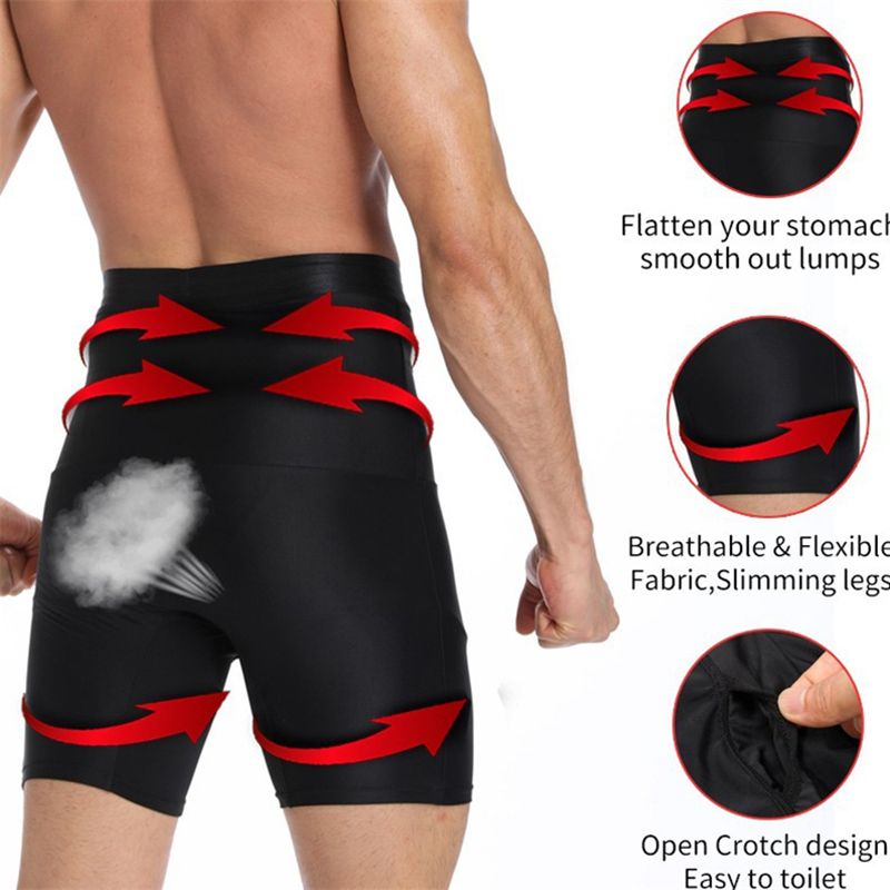 Mens Body Shaper Compression Shorts Waist Trainer Tummy Control Slimming Shapewear Modeling Girdle Anti Chafing Boxer Underwear-black