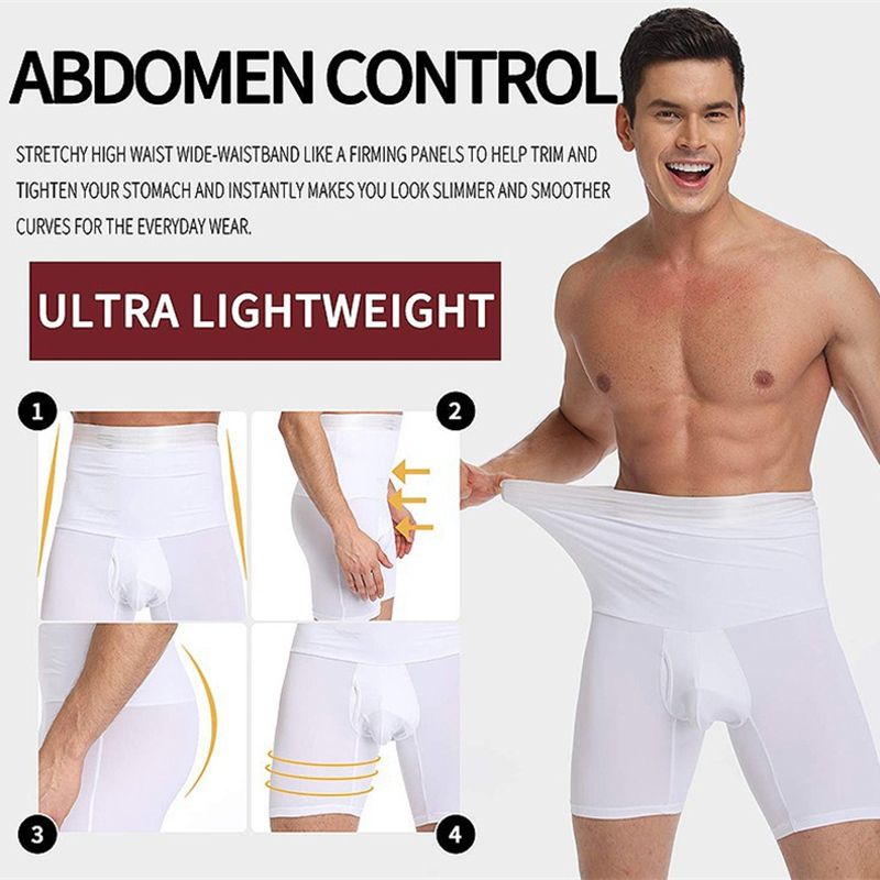 Mens Body Shaper Compression Shorts Waist Trainer Tummy Control Slimming Shapewear Modeling Girdle Anti Chafing Boxer Underwear-black
