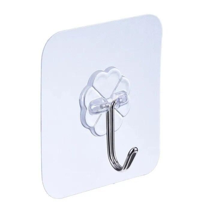 10 Packs Reusable Adhesive Hooks,Transparent Heavy Duty Wall Hooks with No Scratch, Waterproof and Oilproof for Bathr
