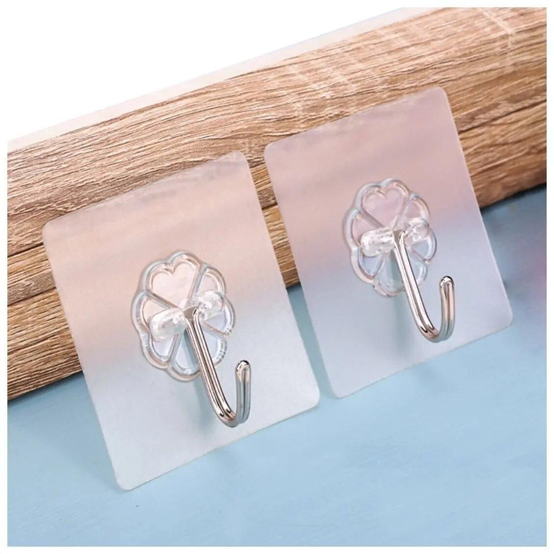 10 Packs Reusable Adhesive Hooks,Transparent Heavy Duty Wall Hooks with No Scratch, Waterproof and Oilproof for Bathr