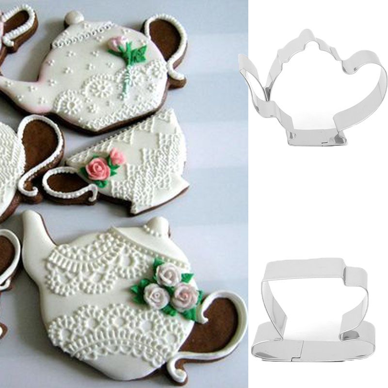 Delidge 2pcs Set Teapot Stainless Steel Cookie Cutter Tea