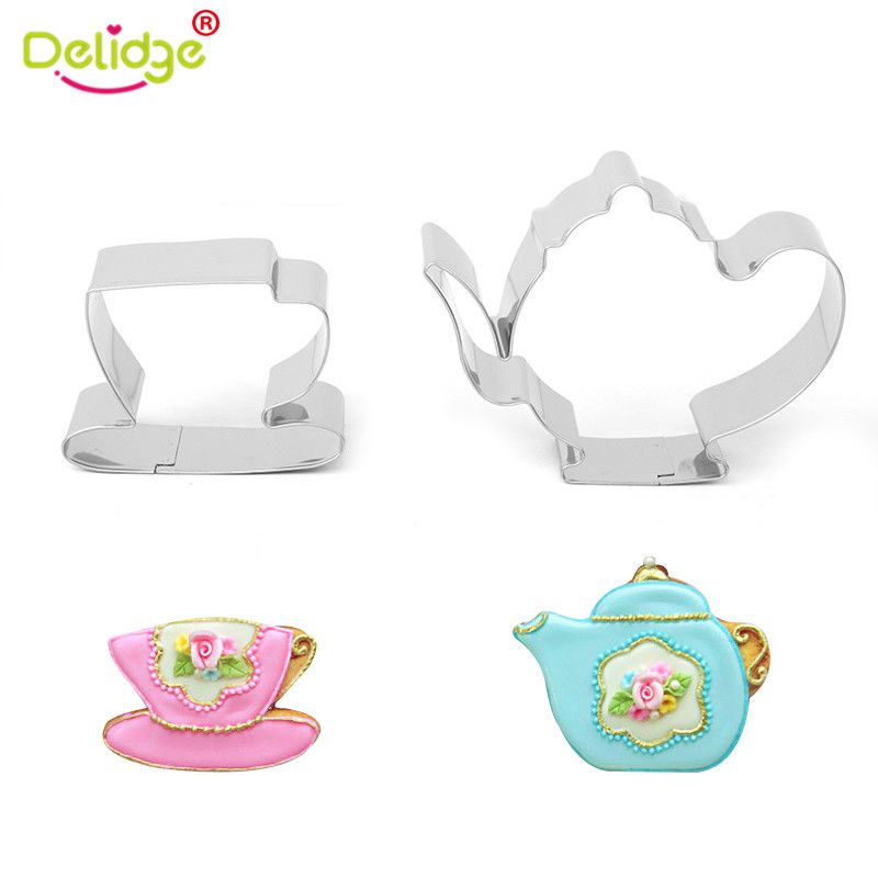 Delidge 2pcs Set Teapot Stainless Steel Cookie Cutter Tea