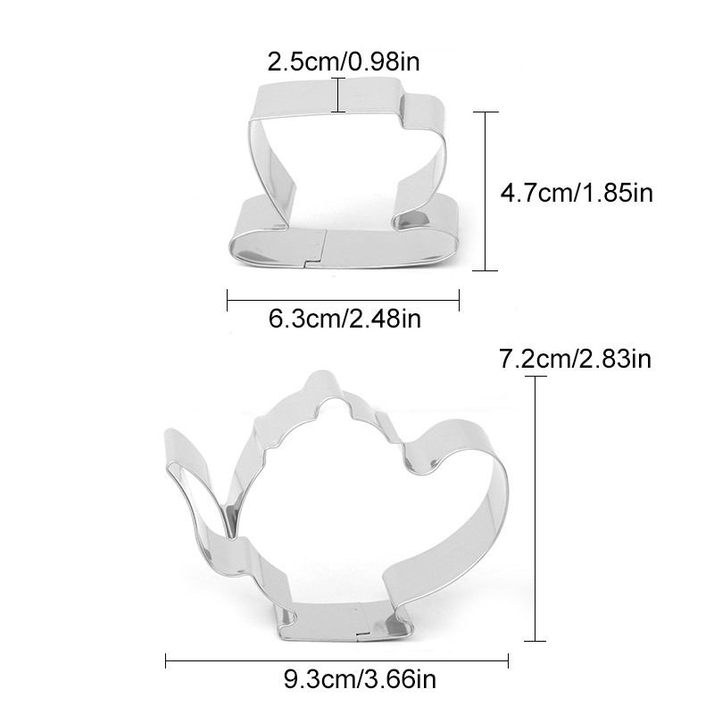 Delidge 2pcs Set Teapot Stainless Steel Cookie Cutter Tea
