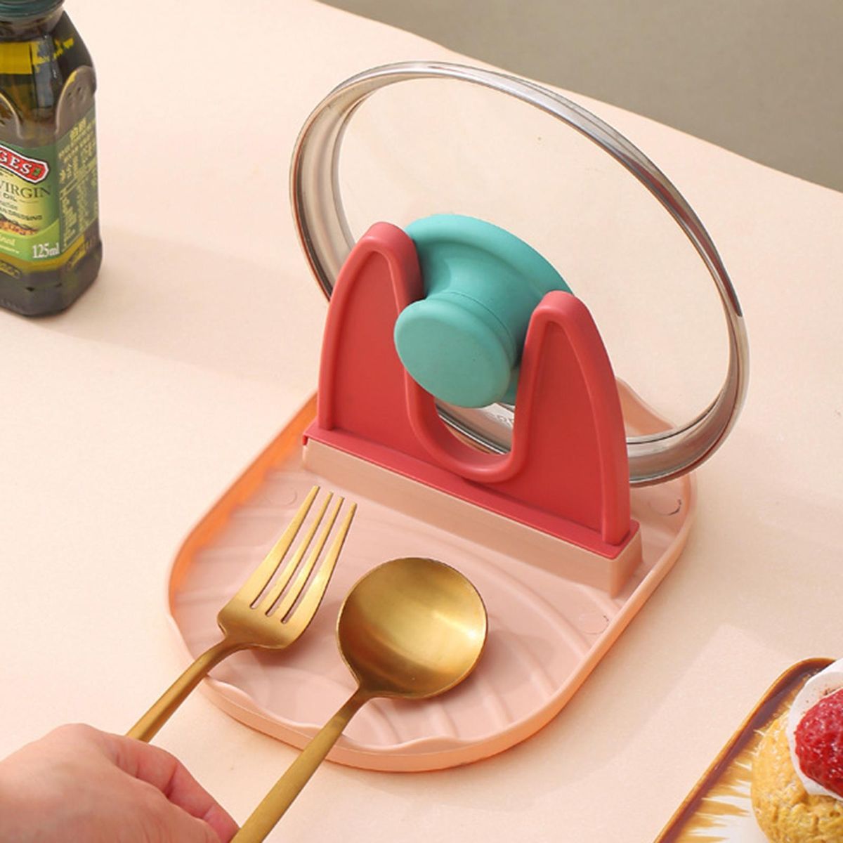 Pot Lid Pan Shelf Spatula Rack Pan Cover Shelf Pink